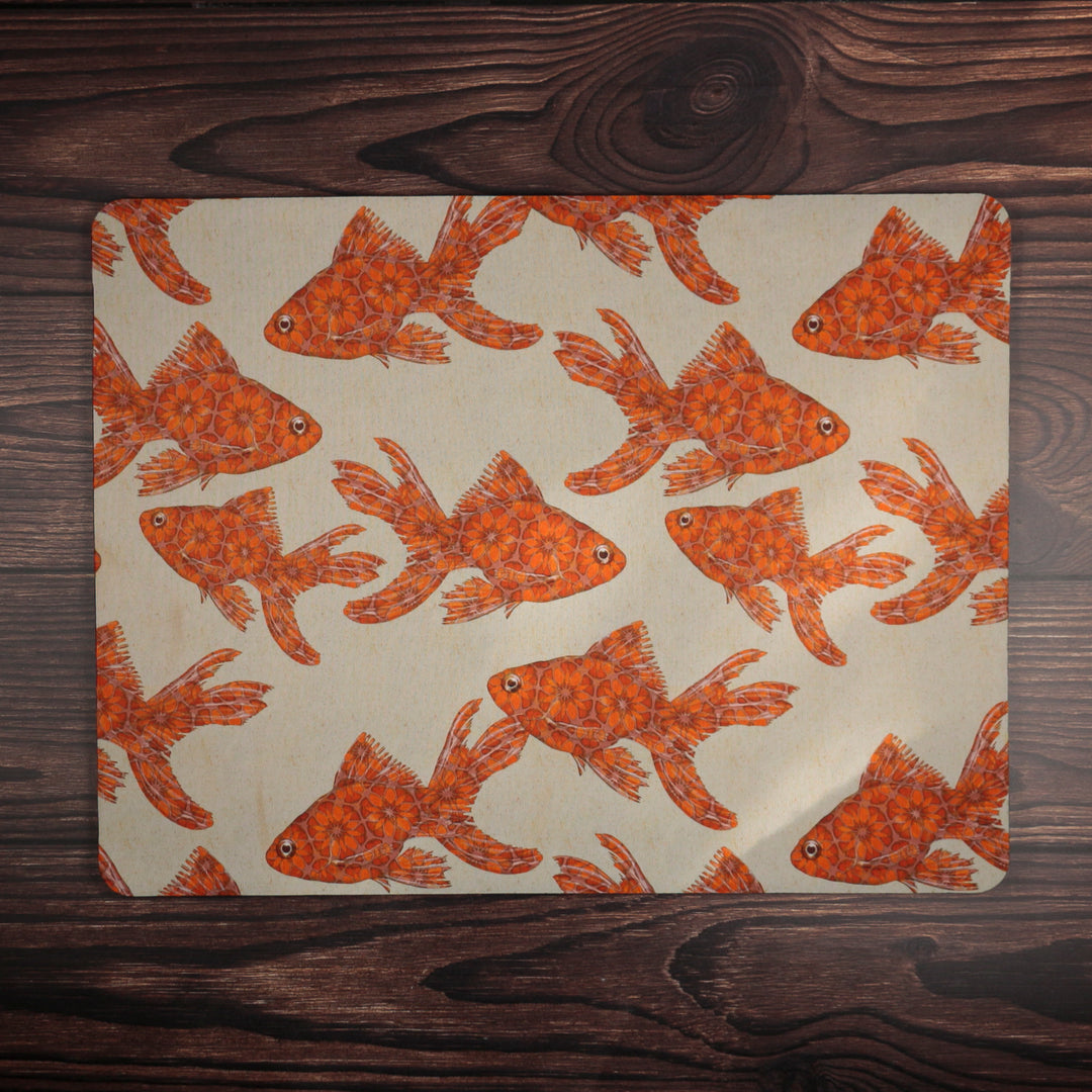 Goldfish Large Pet Food Mat - Red / Stone