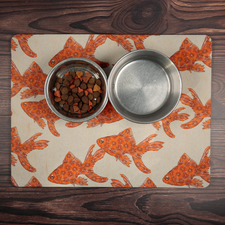 Goldfish Large Pet Food Mat - Red / Stone