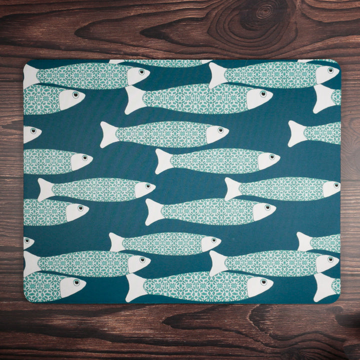 Teal Ocean Shoal Large Pet Food Mat
