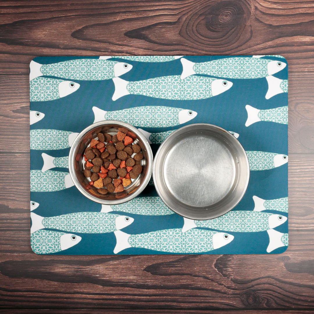 Teal Ocean Shoal Large Pet Food Mat