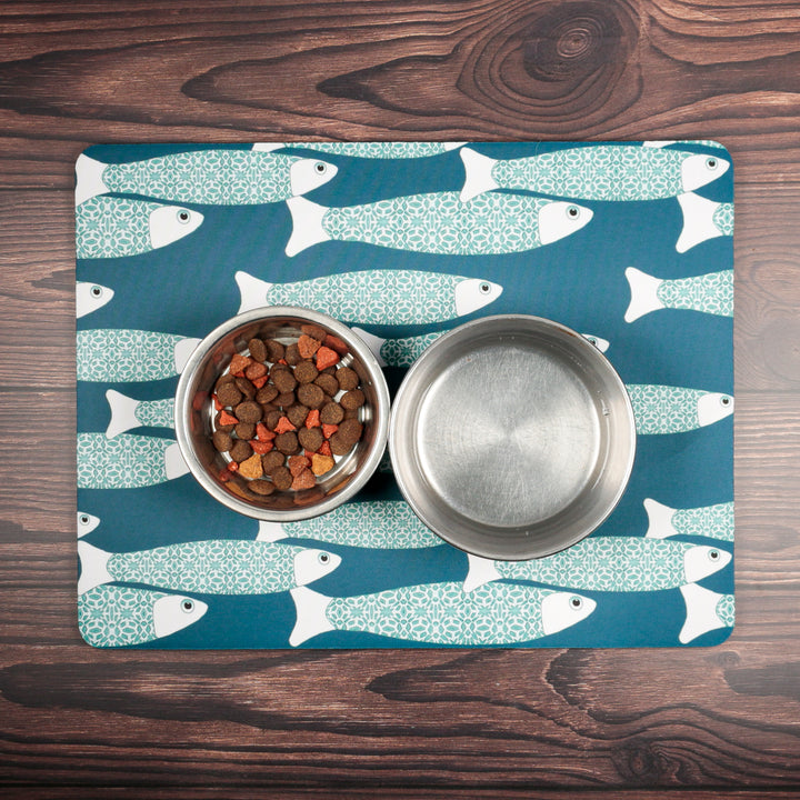 Teal Ocean Shoal Large Pet Food Mat