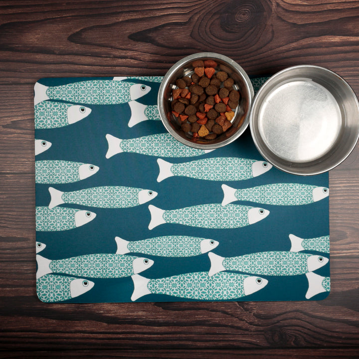 Teal Ocean Shoal Large Pet Food Mat