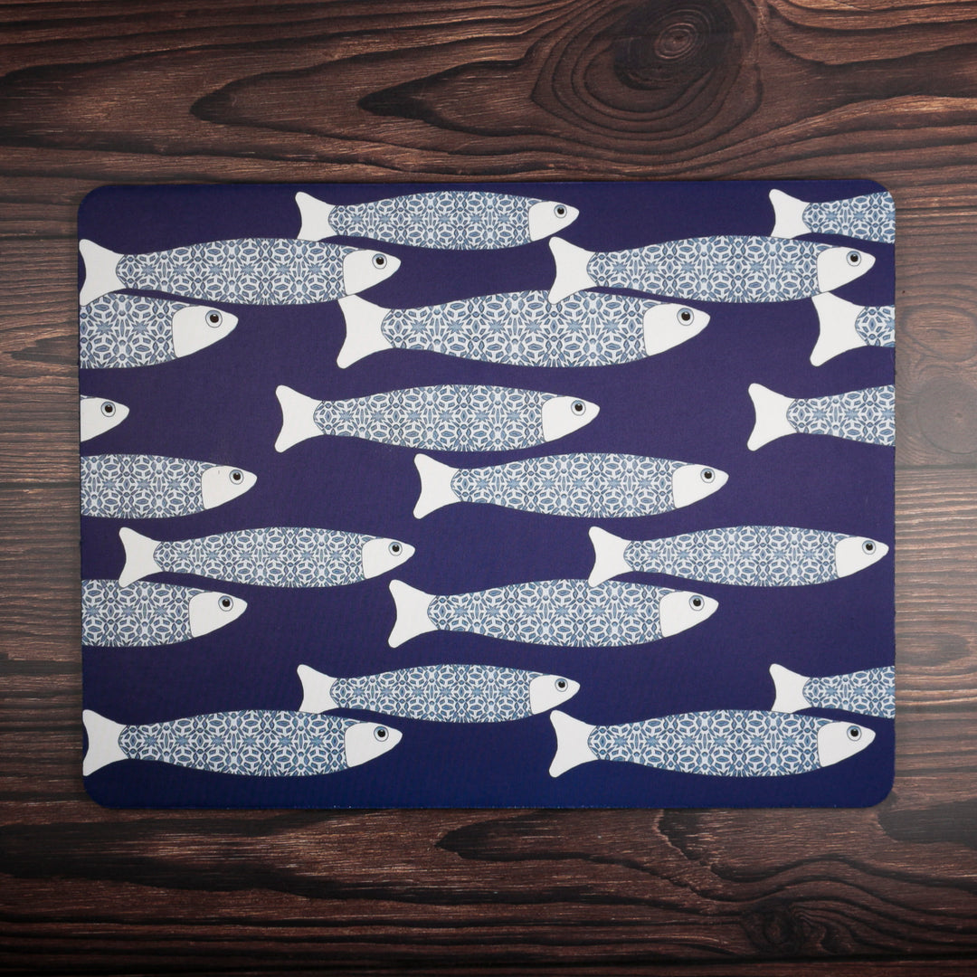Navy Blue Ocean Shoal Large Pet Food Mat