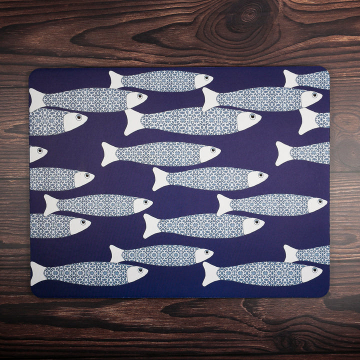 Navy Blue Ocean Shoal Large Pet Food Mat