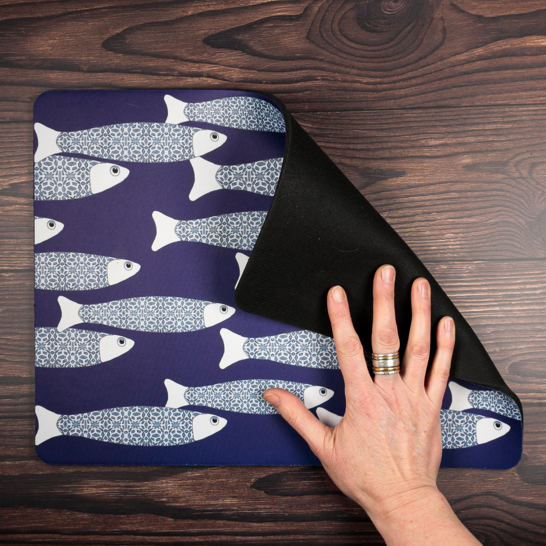 Navy Blue Ocean Shoal Large Pet Food Mat