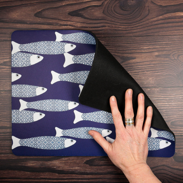 Navy Blue Ocean Shoal Large Pet Food Mat