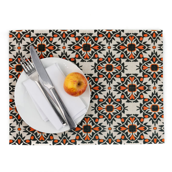 Aztec Red Orange Black Linen-feel Placemats