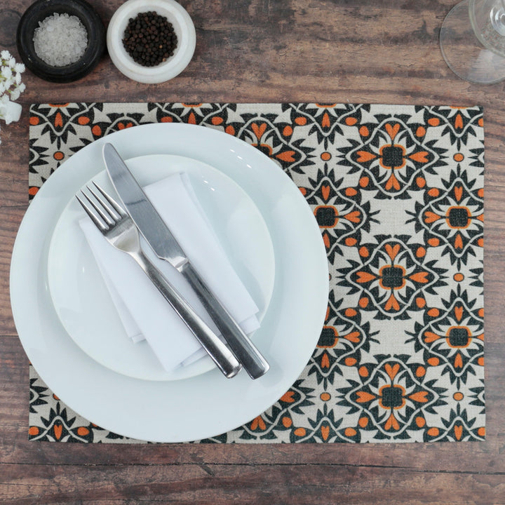 Aztec Red Orange Black Linen-feel Placemats