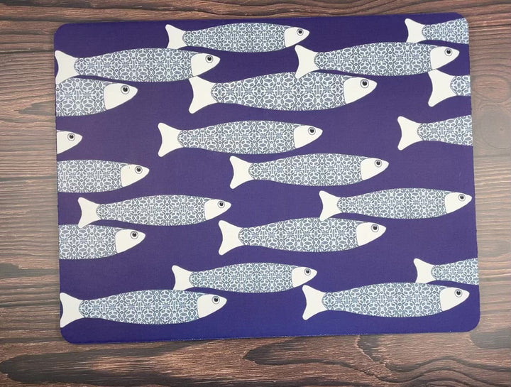 Navy Blue Ocean Shoal Large Pet Food Mat