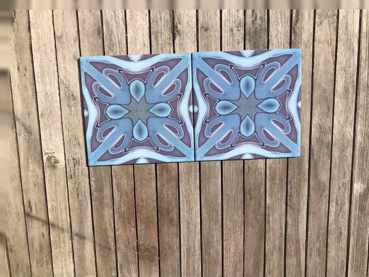 Denim blue Art Deco tiles -  FIRED INK Version