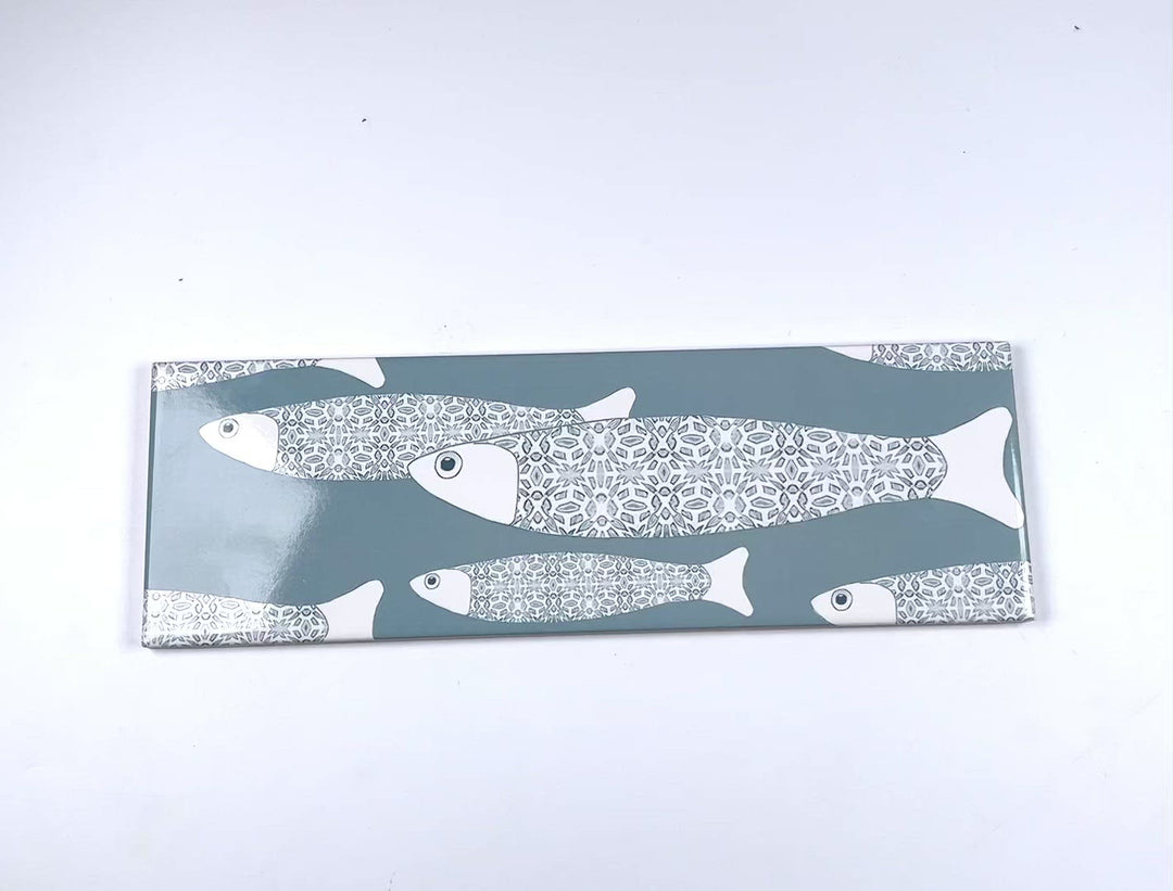 Grey Blue Ocean Shoal tiles - 30x10cm -  FIRED INK Version