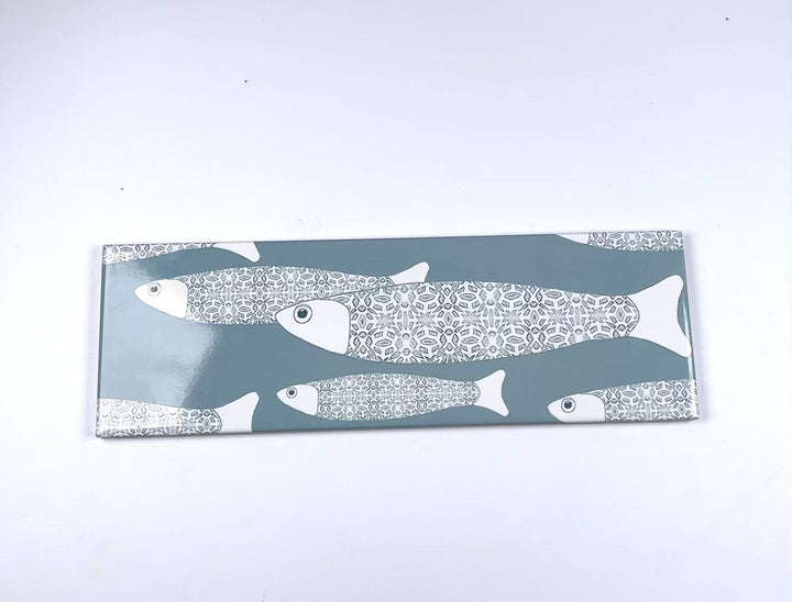 Grey Blue Ocean Shoal tiles - 30x10cm -  FIRED INK Version