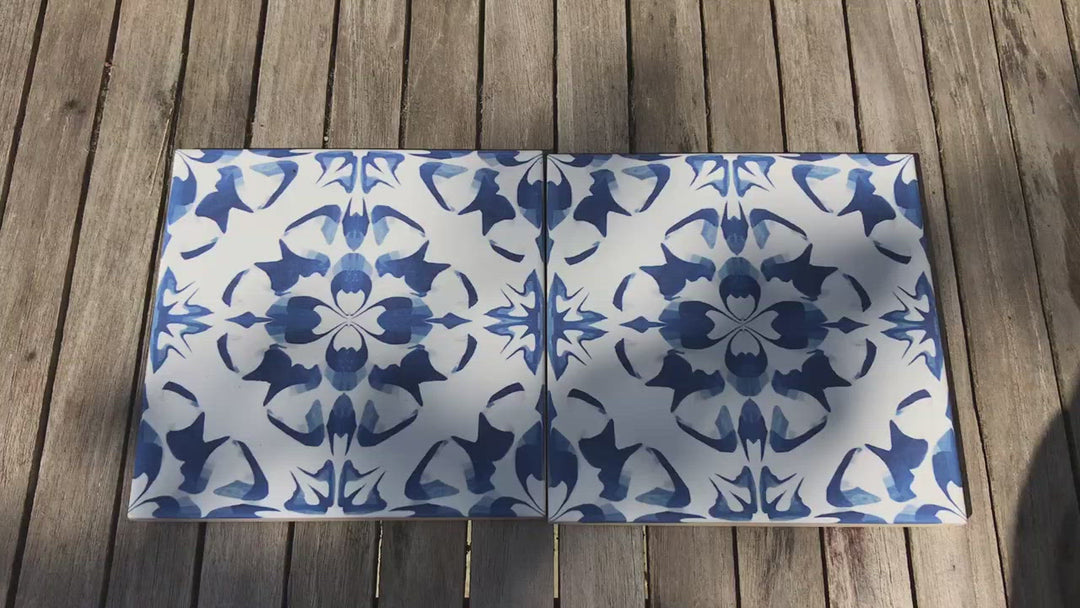 Delft Blue and White Flower tile - version 2 -  FIRED INK Version