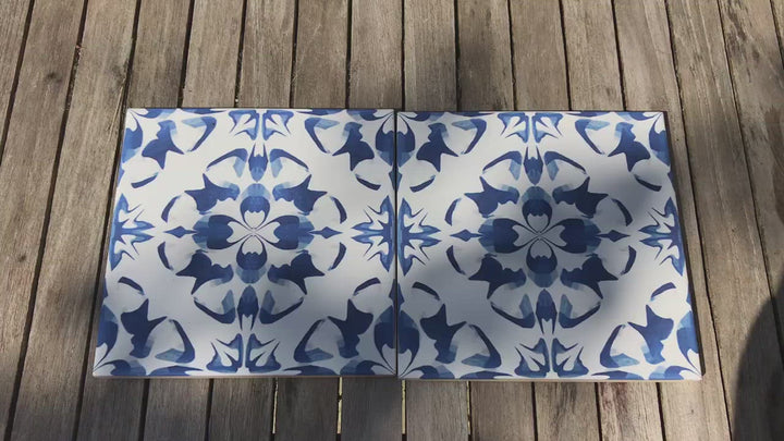 Delft Blue and White Flower tile - version 2 -  FIRED INK Version