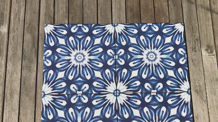 Dutch Delft style tiles - navy blue and white flower tile -  FIRED INK Version