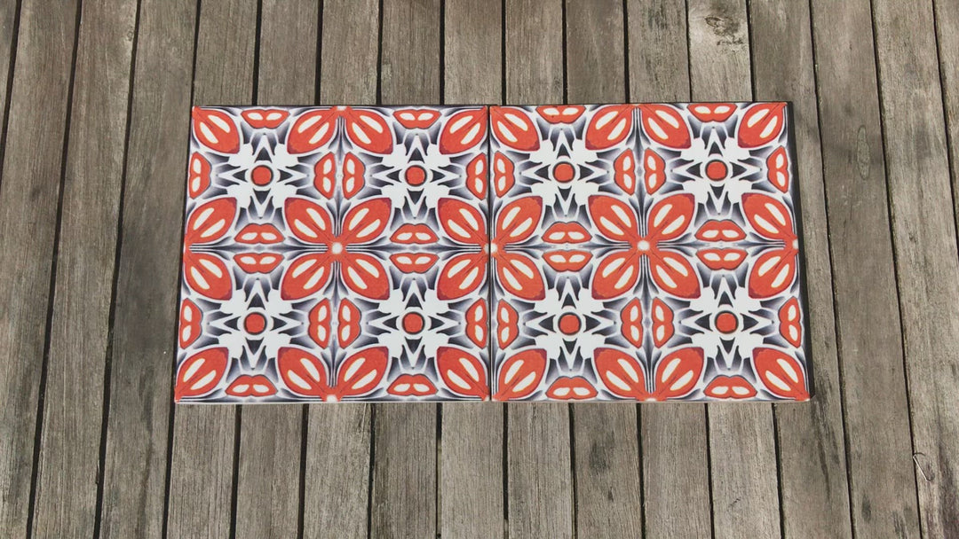 Orange Fox Flower tiles  - fired ink version