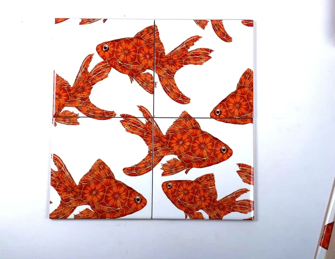 Goldfish Tile - white ground - large scale version