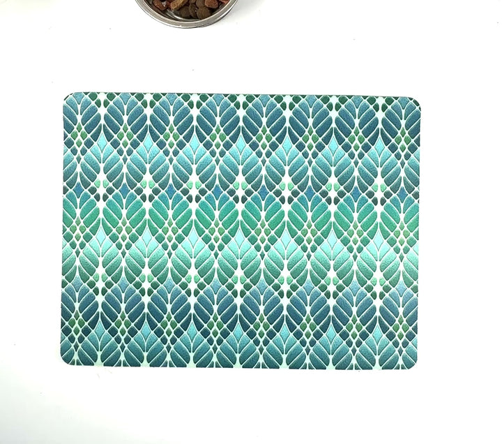 Art Nouveau Trees Pet Food Mat - Blue Turquoise