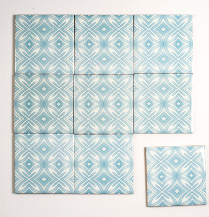 SALE : Pale Blue Star Tiles - Set of 10x 10.8cm