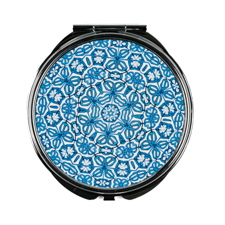 Blue Turkish Flower Compact Folding Mirror
