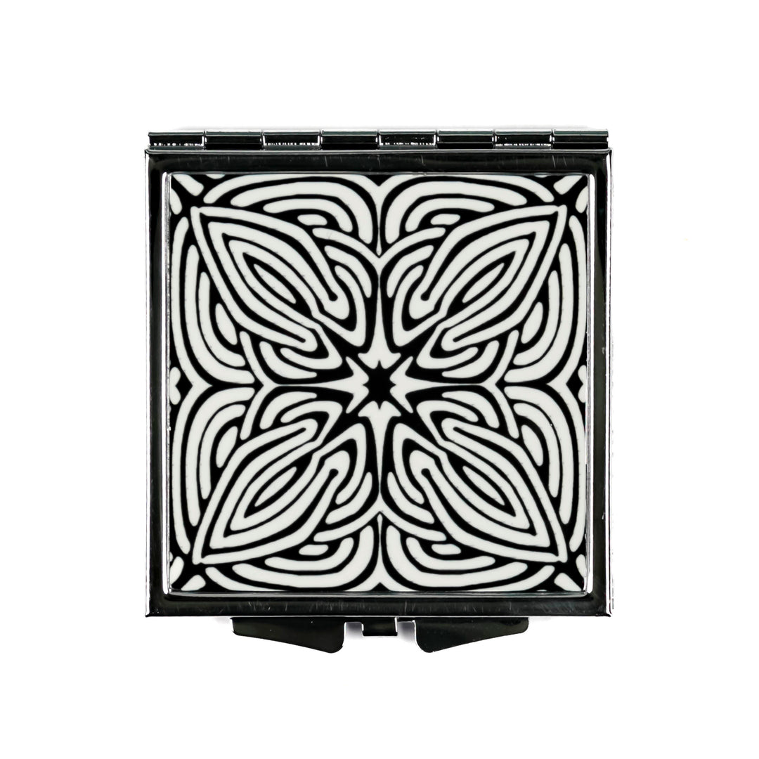 Black and White Celtic Knot Compact Folding Mirror