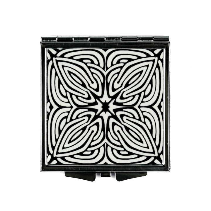 Black and White Celtic Knot Compact Folding Mirror