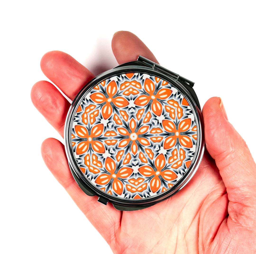 Orange Fox Flower Compact Folding Mirror