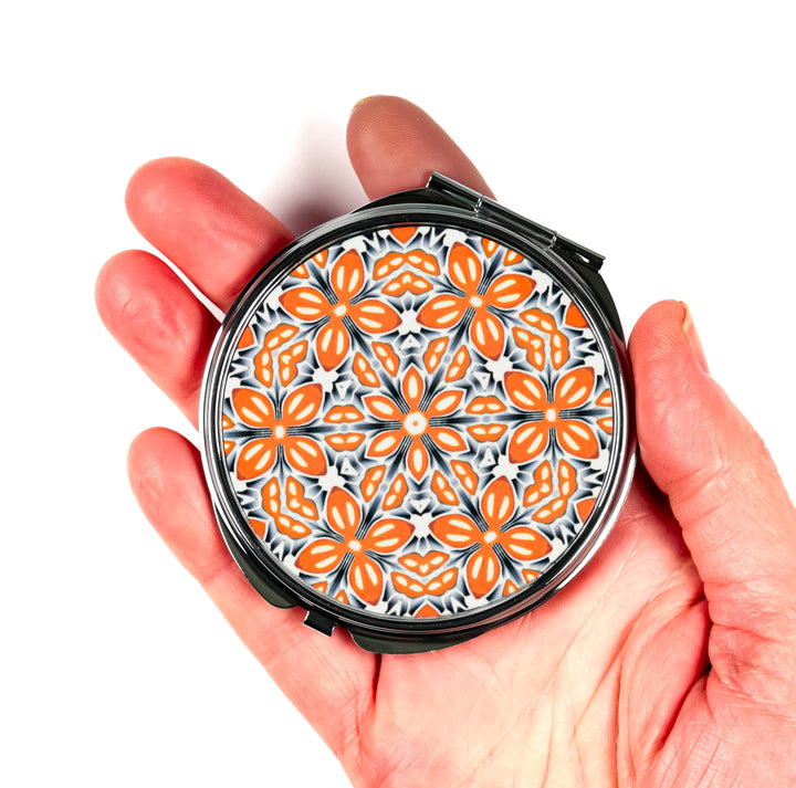 Orange Fox Flower Compact Folding Mirror