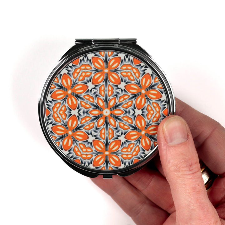 Orange Fox Flower Compact Folding Mirror