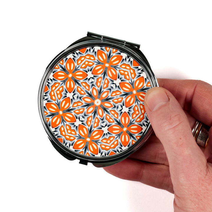 Orange Fox Flower Compact Folding Mirror