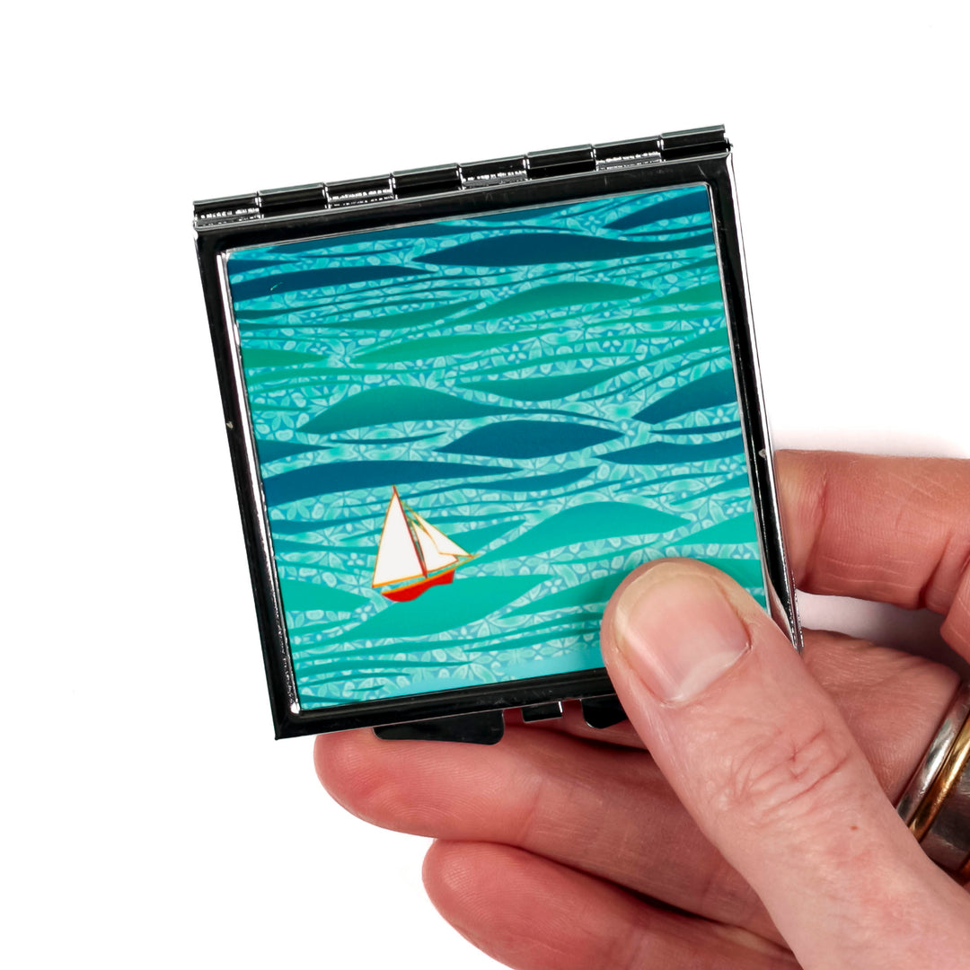 Caribbean Sailing Compact Folding Mirror - Red Boat
