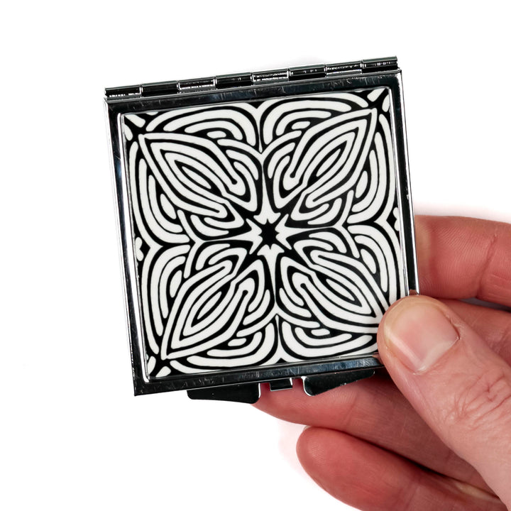 Black and White Celtic Knot Compact Folding Mirror