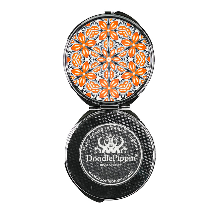 Orange Fox Flower Compact Folding Mirror