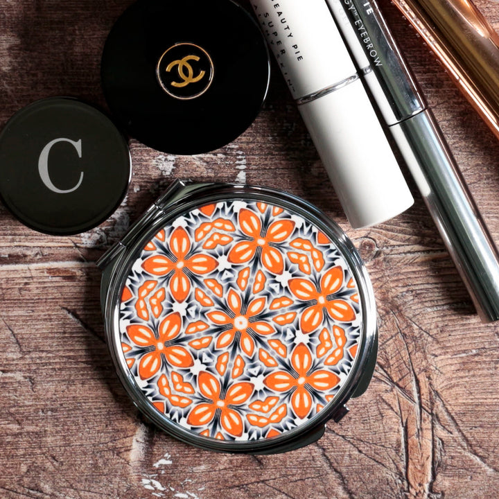 Orange Fox Flower Compact Folding Mirror