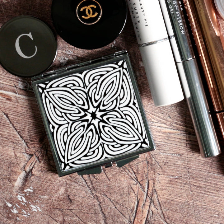 Black and White Celtic Knot Compact Folding Mirror