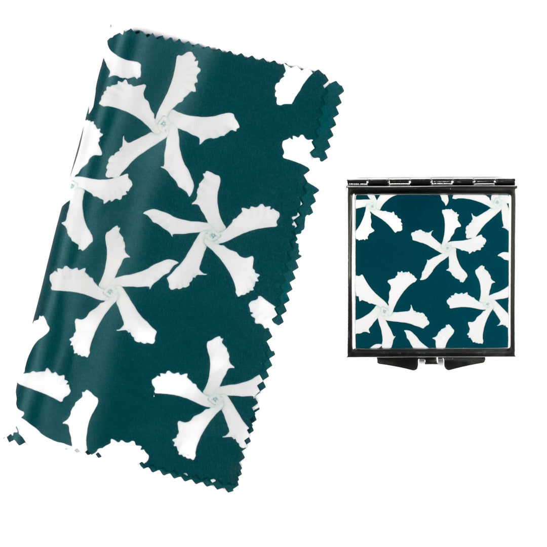 Teal Jasmine Flower Compact Folding Mirror