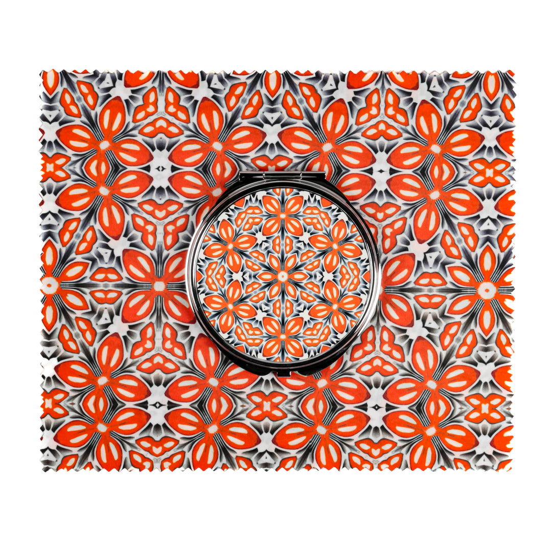Orange Fox Flower Compact Folding Mirror