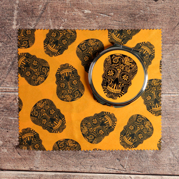 Day of the Dead Skull Folding Mirror and Lens Cloth