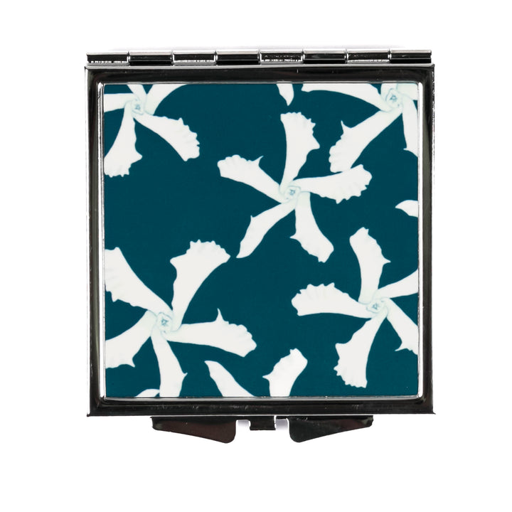 Teal Jasmine Flower Compact Folding Mirror