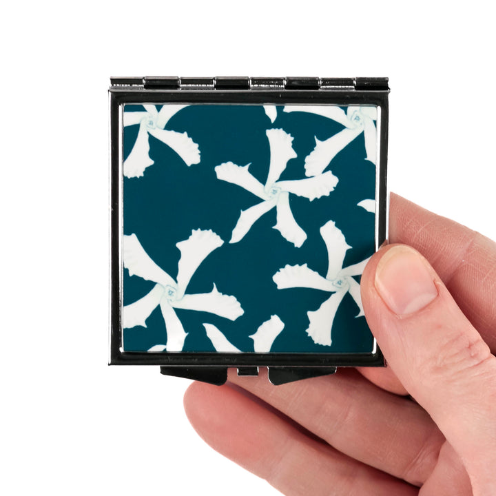 Teal Jasmine Flower Compact Folding Mirror