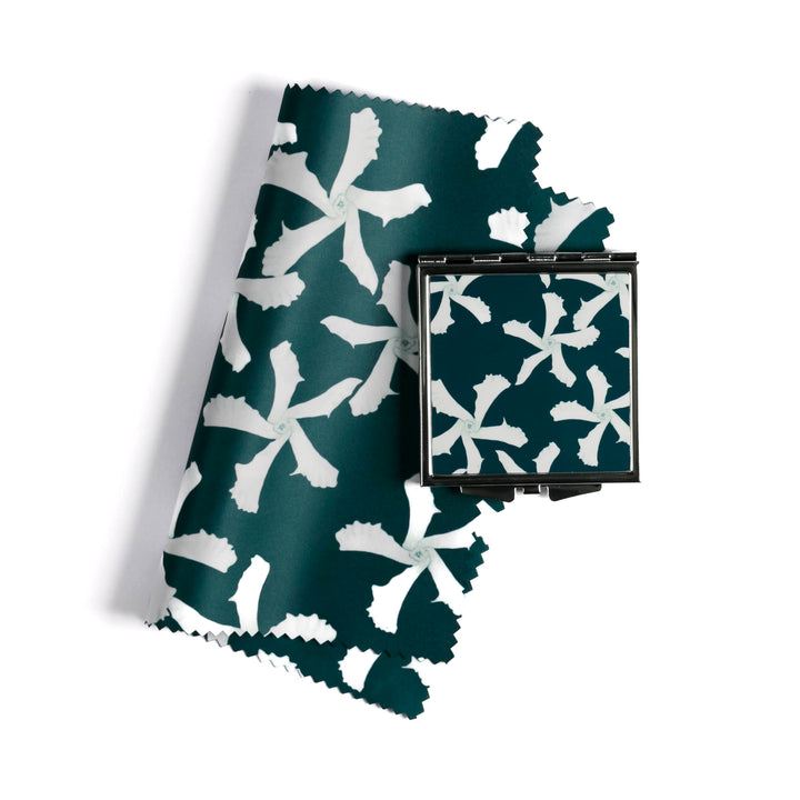 Teal Jasmine Flower Compact Folding Mirror