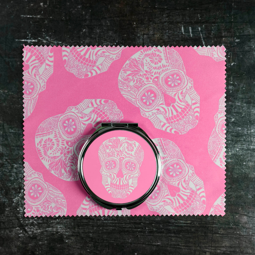 Day of the Dead Skull Folding Mirror and Lens Cloth