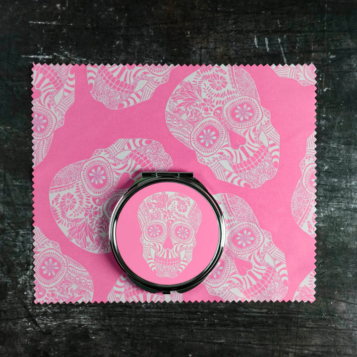 Day of the Dead Skull Folding Mirror and Lens Cloth