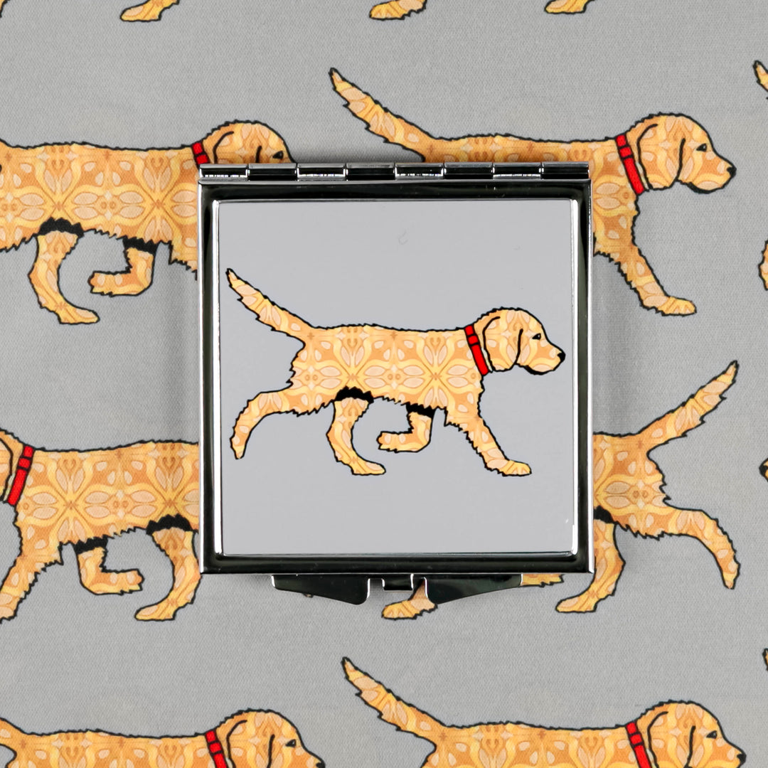 Labradoodle (Blonde on Grey) Compact Folding Mirror