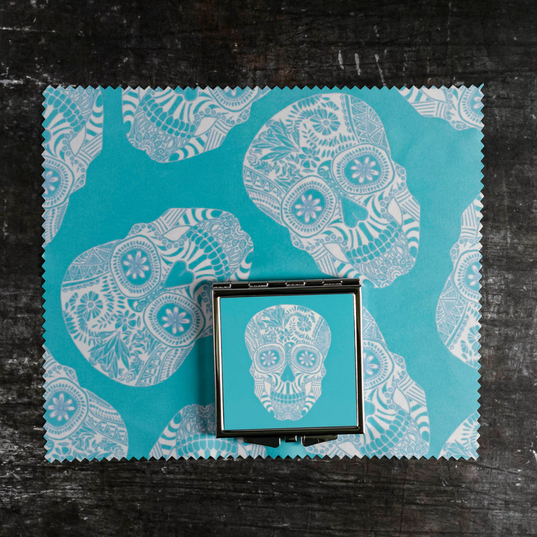 Day of the Dead Skull Folding Mirror and Lens Cloth