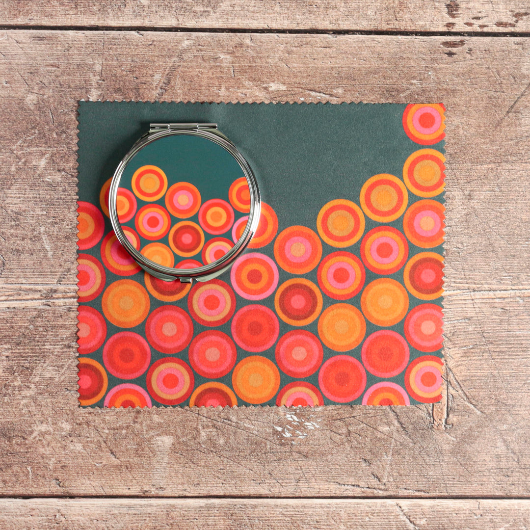 Volcanic Circles Compact Folding Mirror and Lens Cloth