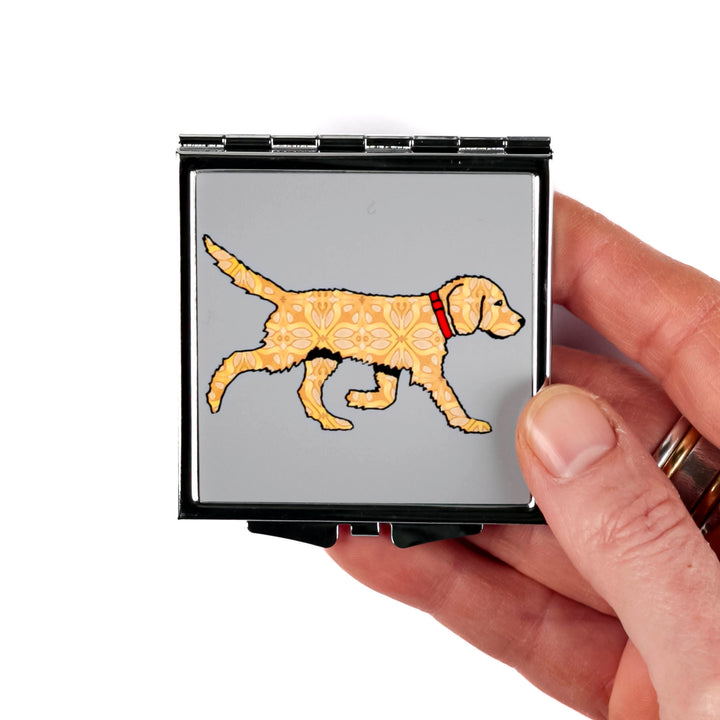 Labradoodle (Blonde on Grey) Compact Folding Mirror