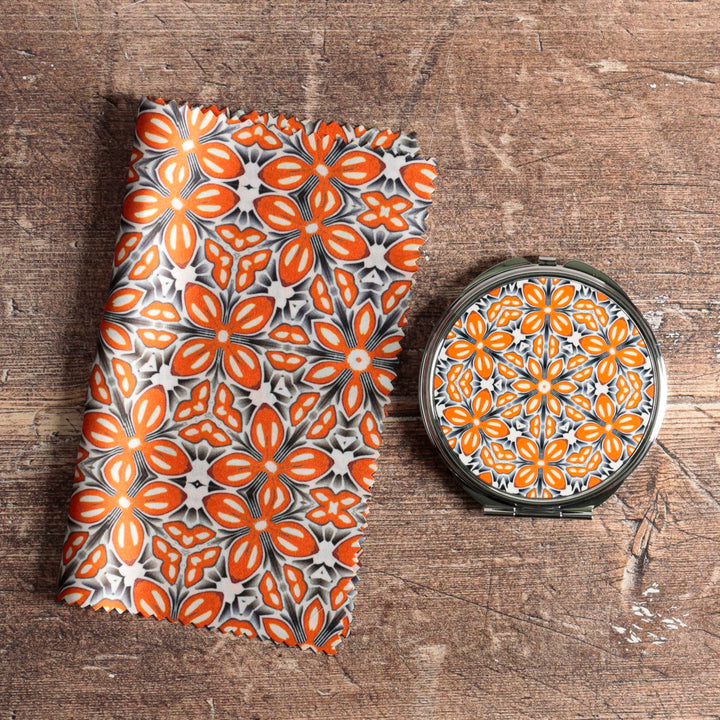 Orange Fox Flower Compact Folding Mirror