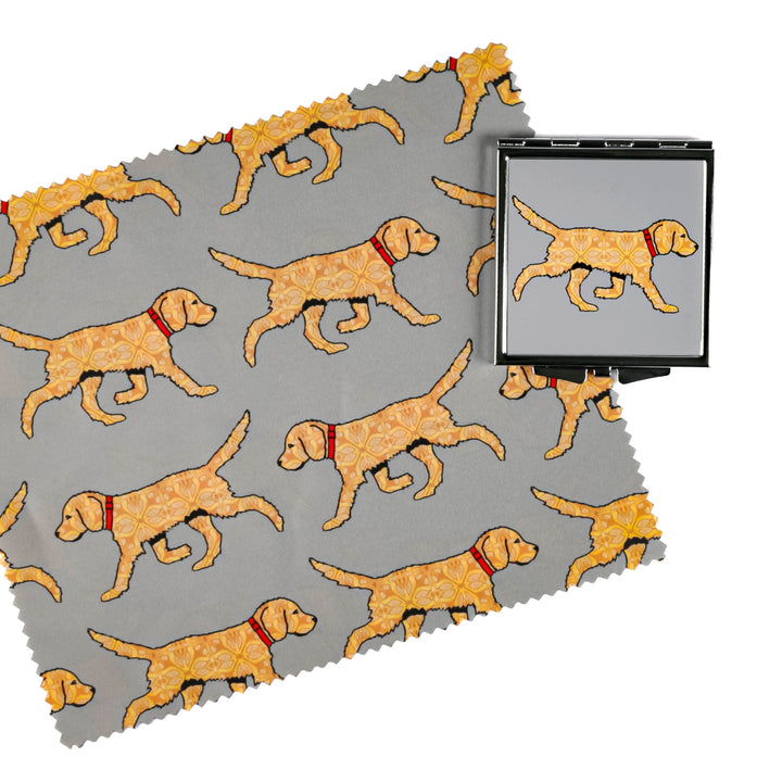 Labradoodle (Blonde on Grey) Compact Folding Mirror