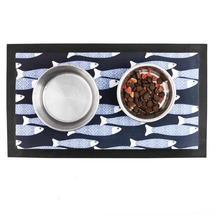 Blue-Black Ocean Shoal Pet Food Mat - DoodlePippin